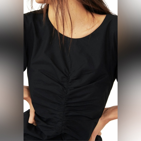 FREE PEOPLE hope Black Puff Sleeve Ruched Mini Dress medium - Picture 4 of 13